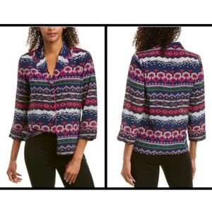NWT TRINA TURK Ira 3 100% Silk Pajama Style Top ~ Fairisle Print small reg $145